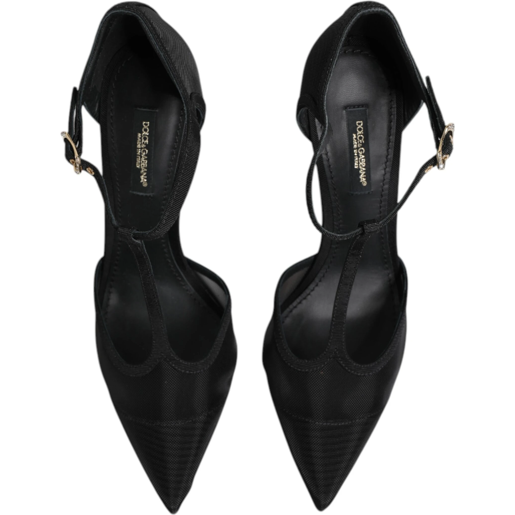 Black Mesh T-strap Stiletto High Heels Shoes