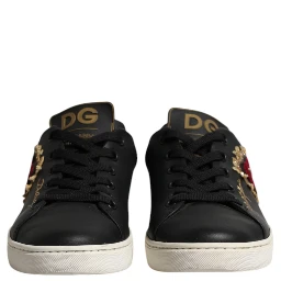 Black Leather Sacred Heart Sneakers Shoes