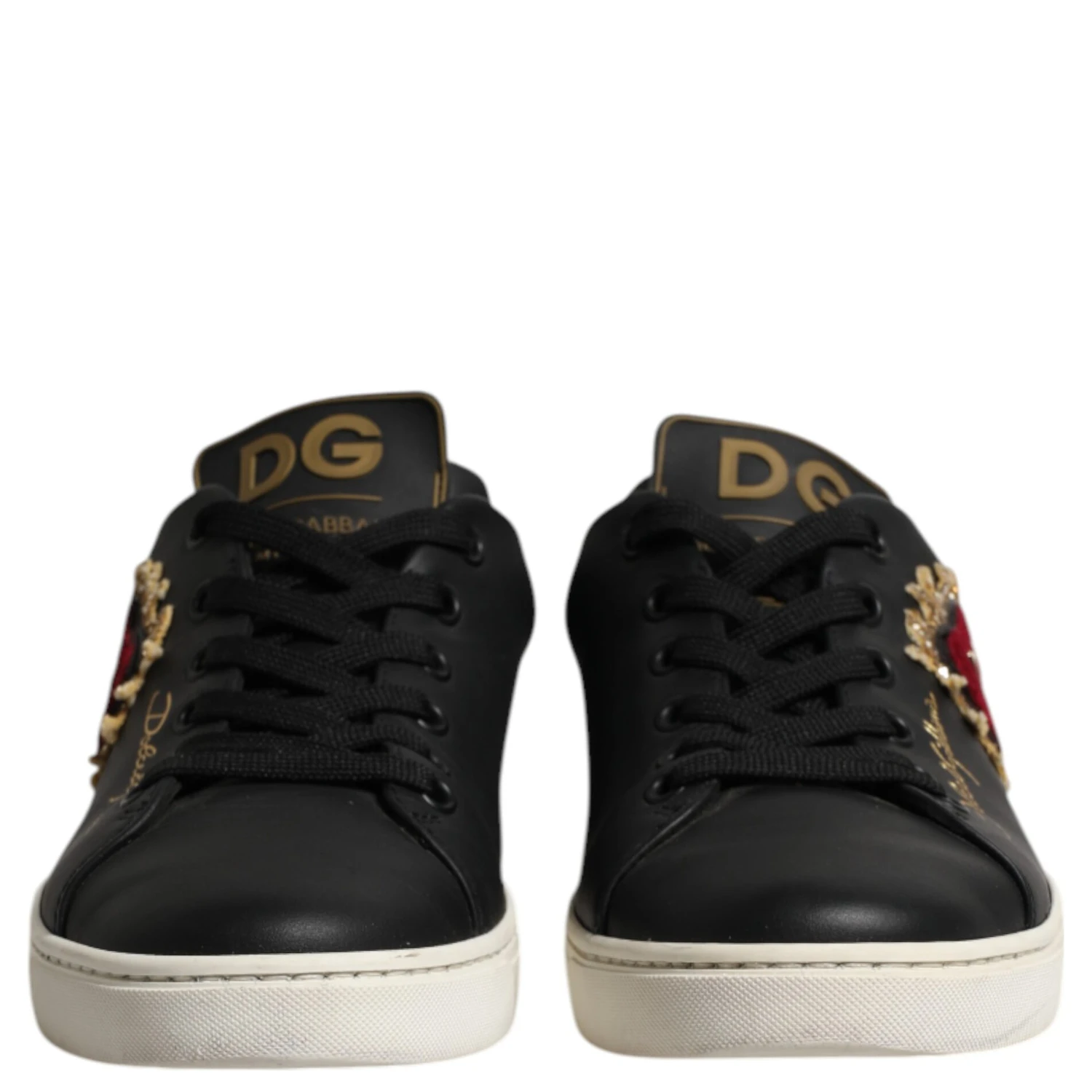 Black Leather Sacred Heart Sneakers Shoes