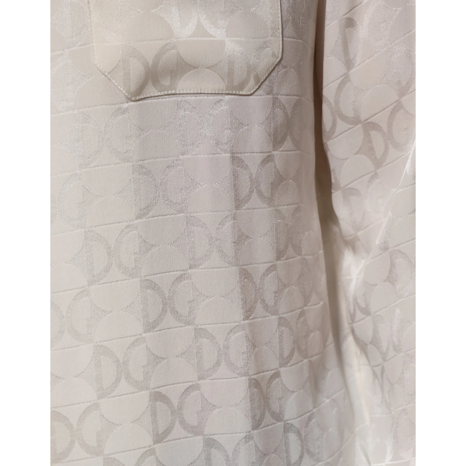 White Silk DG Logo Print Long Sleeves Shirt