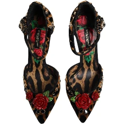 Brown Leopard Crystal Roses Pumps Shoes