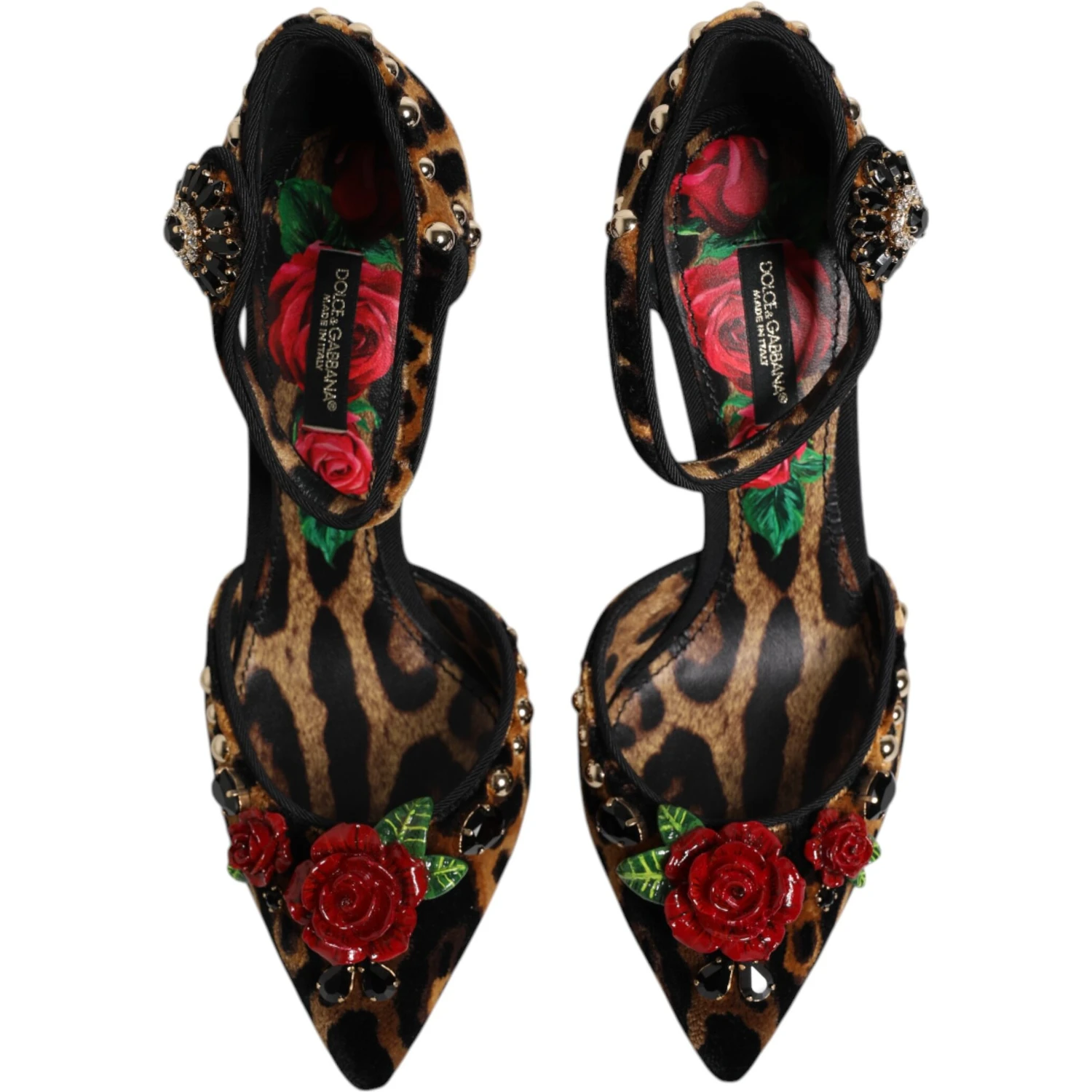 Brown Leopard Crystal Roses Pumps Shoes