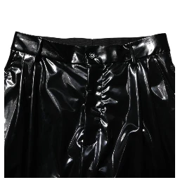Black Polyester Mid Waist Men Trouser Pants