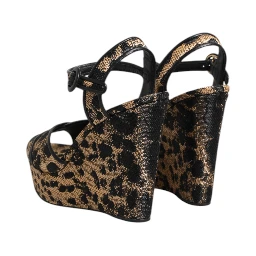 Brown Leopard Wedges Ankle Strap Sandals Shoes