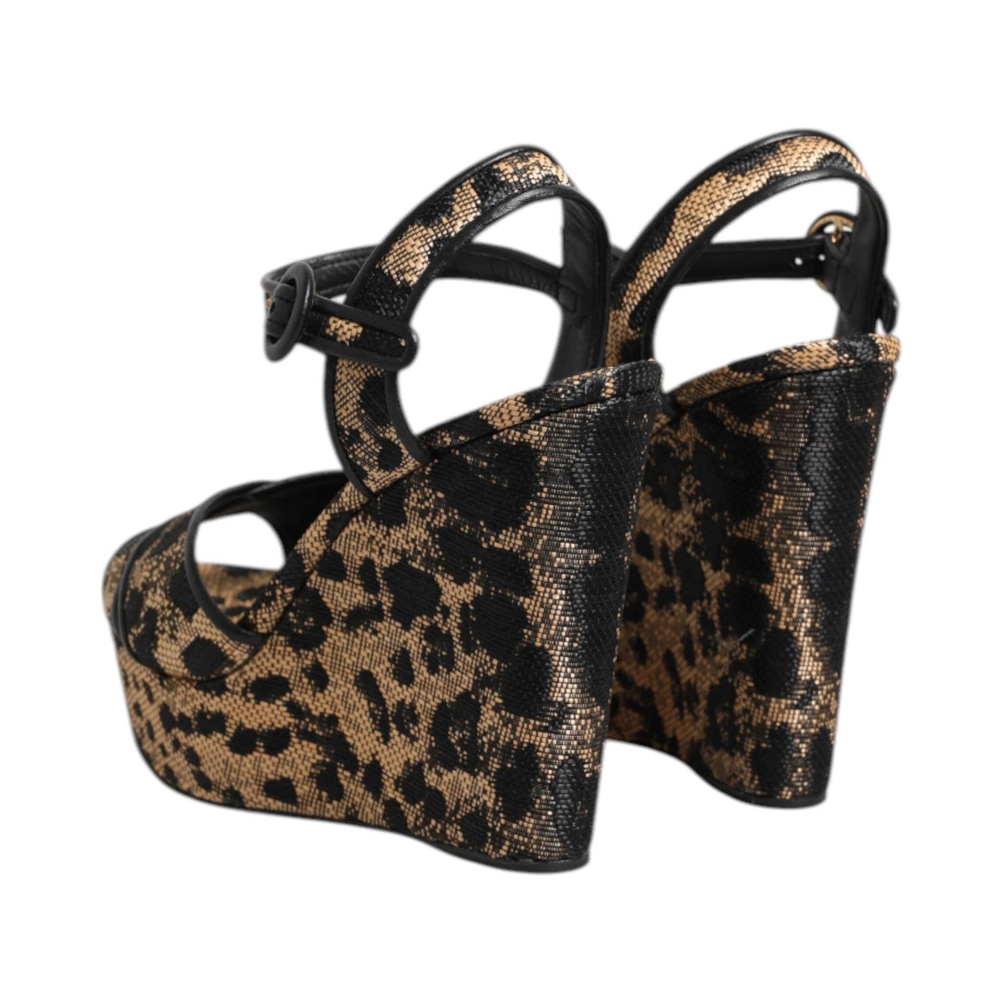 Brown Leopard Wedges Ankle Strap Sandals Shoes