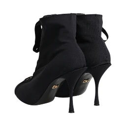 Black Stiletto Heels Lace Up Boots Shoes