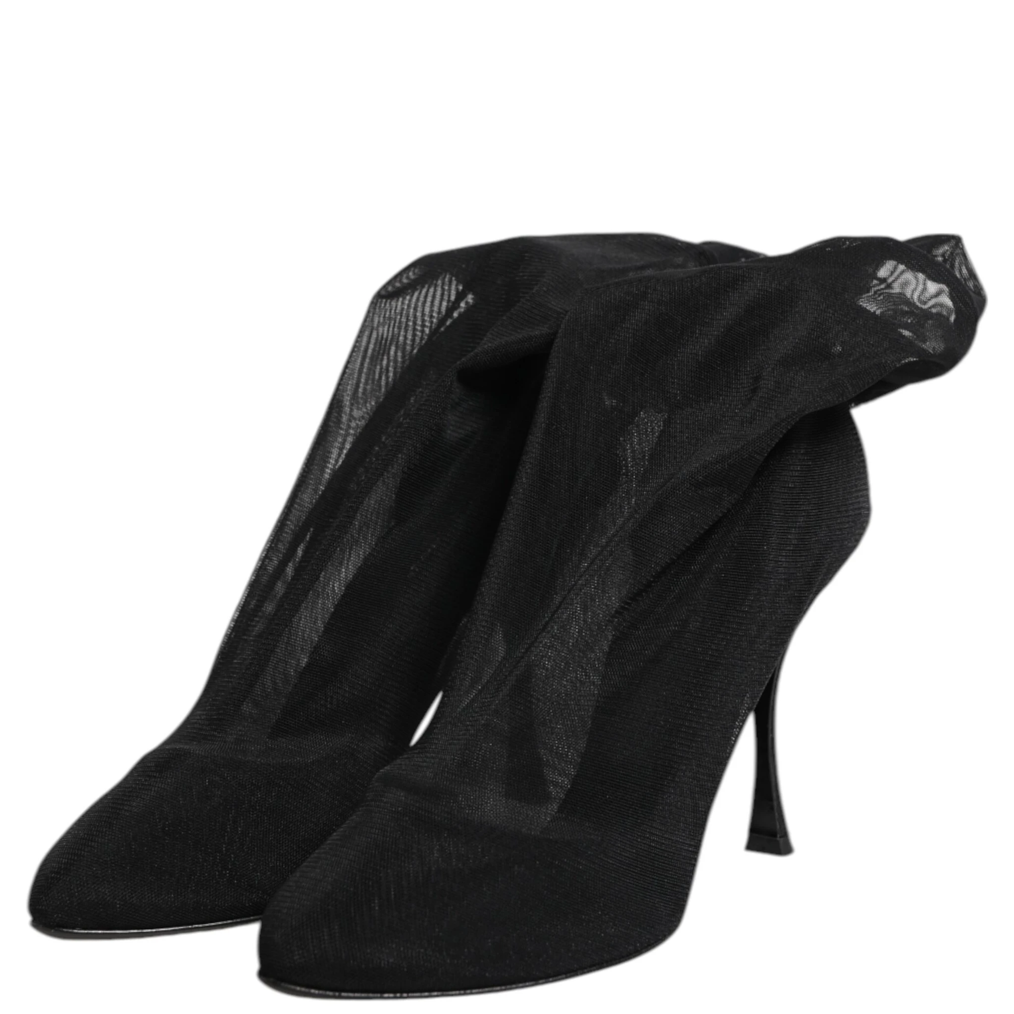 Black Silk Stretch Mesh Sock Boots Shoes