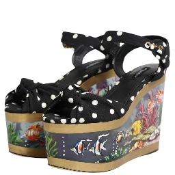 Multicolor Fish Polka Dot Wedge Sandals Shoes