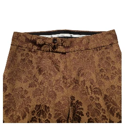 Brown Floral Jacquard Men Skinny Trouser Pants