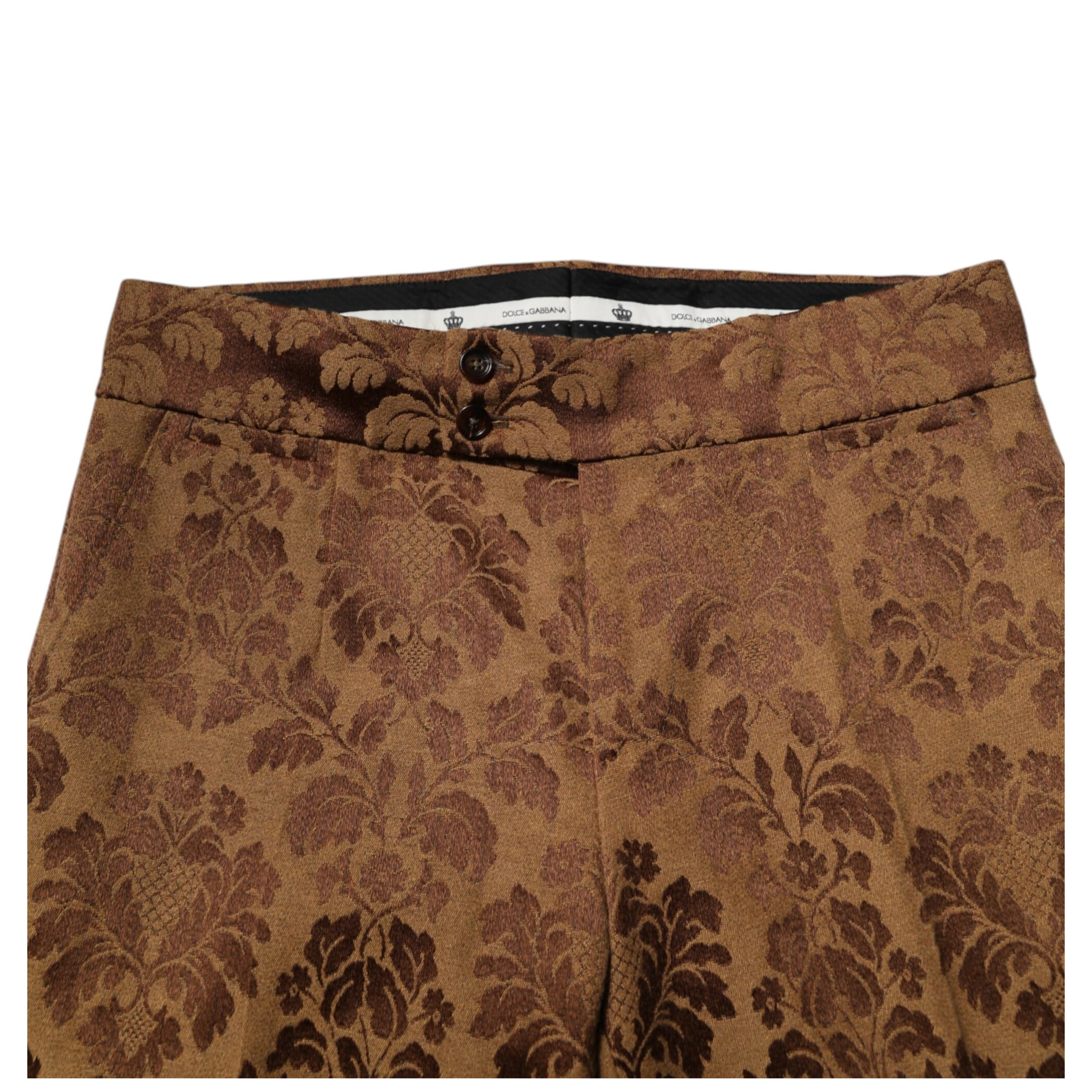 Brown Floral Jacquard Men Skinny Trouser Pants