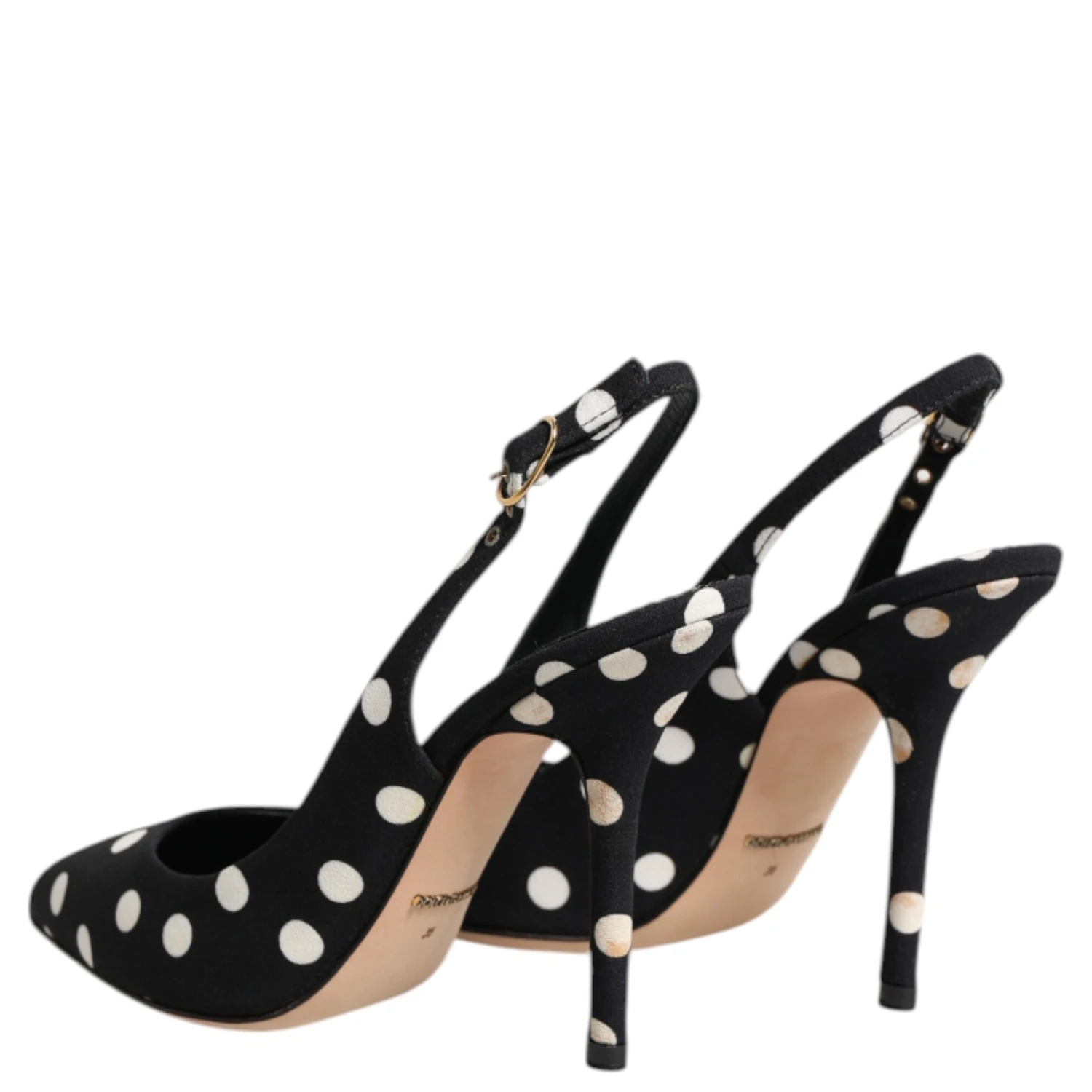 Black White Dotted Stiletto Slingback Shoes