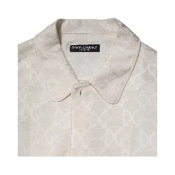 White Silk DG Logo Print Long Sleeves Shirt