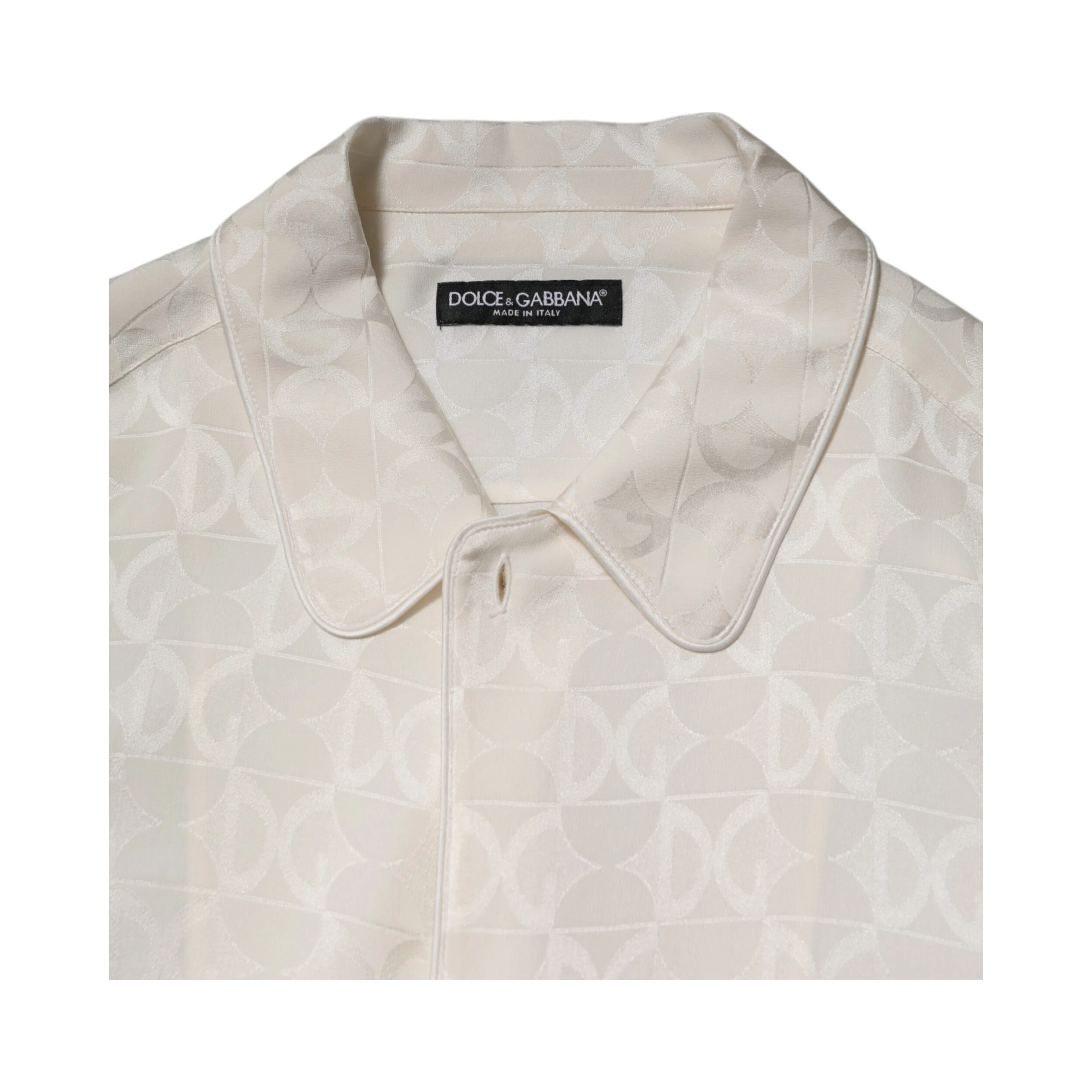 White Silk DG Logo Print Long Sleeves Shirt