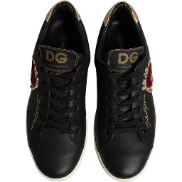 Black Leather Sacred Heart Sneakers Shoes