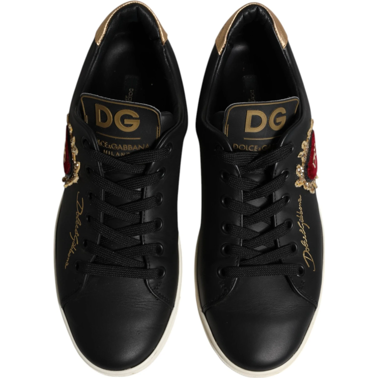 Black Leather Sacred Heart Sneakers Shoes