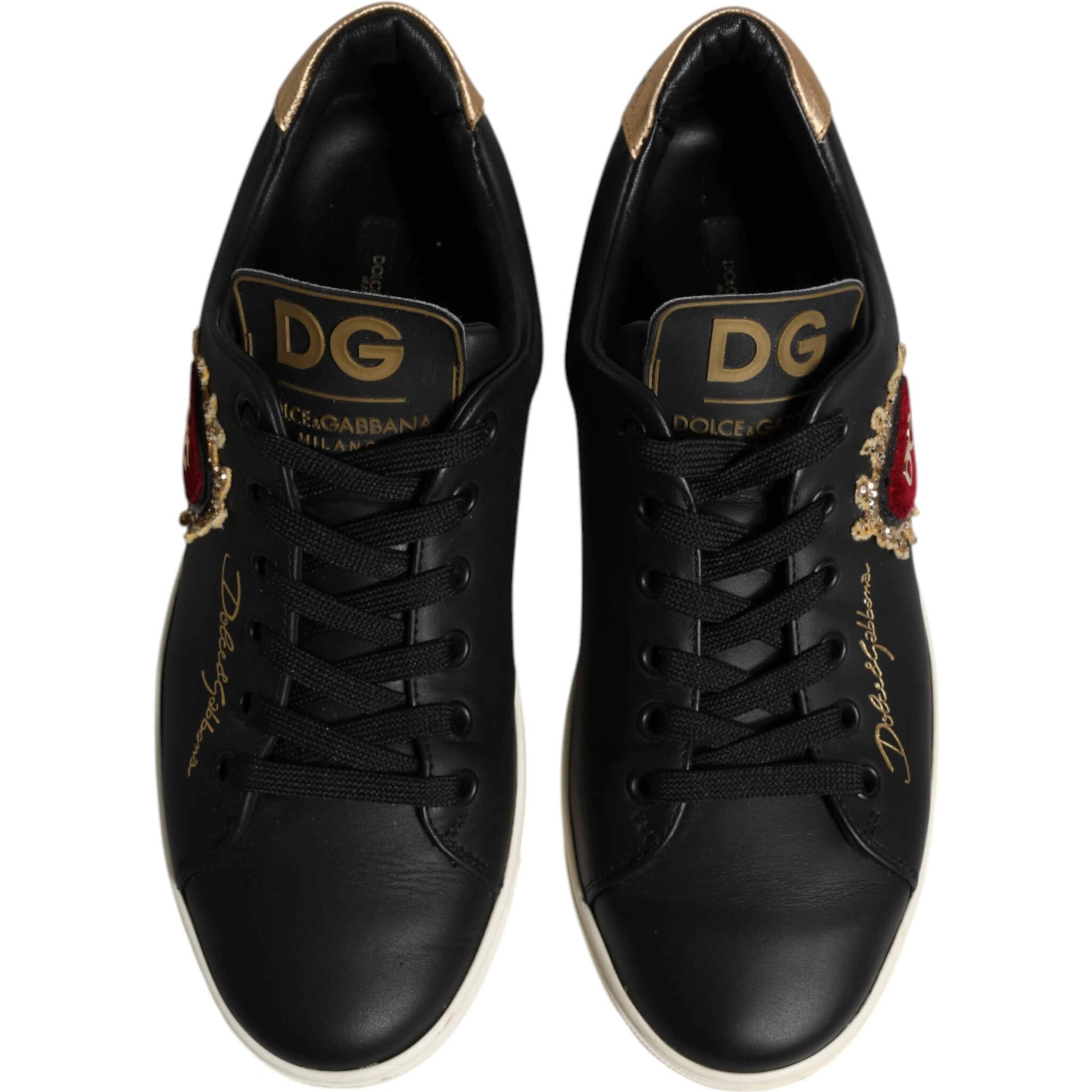 Black Leather Sacred Heart Sneakers Shoes