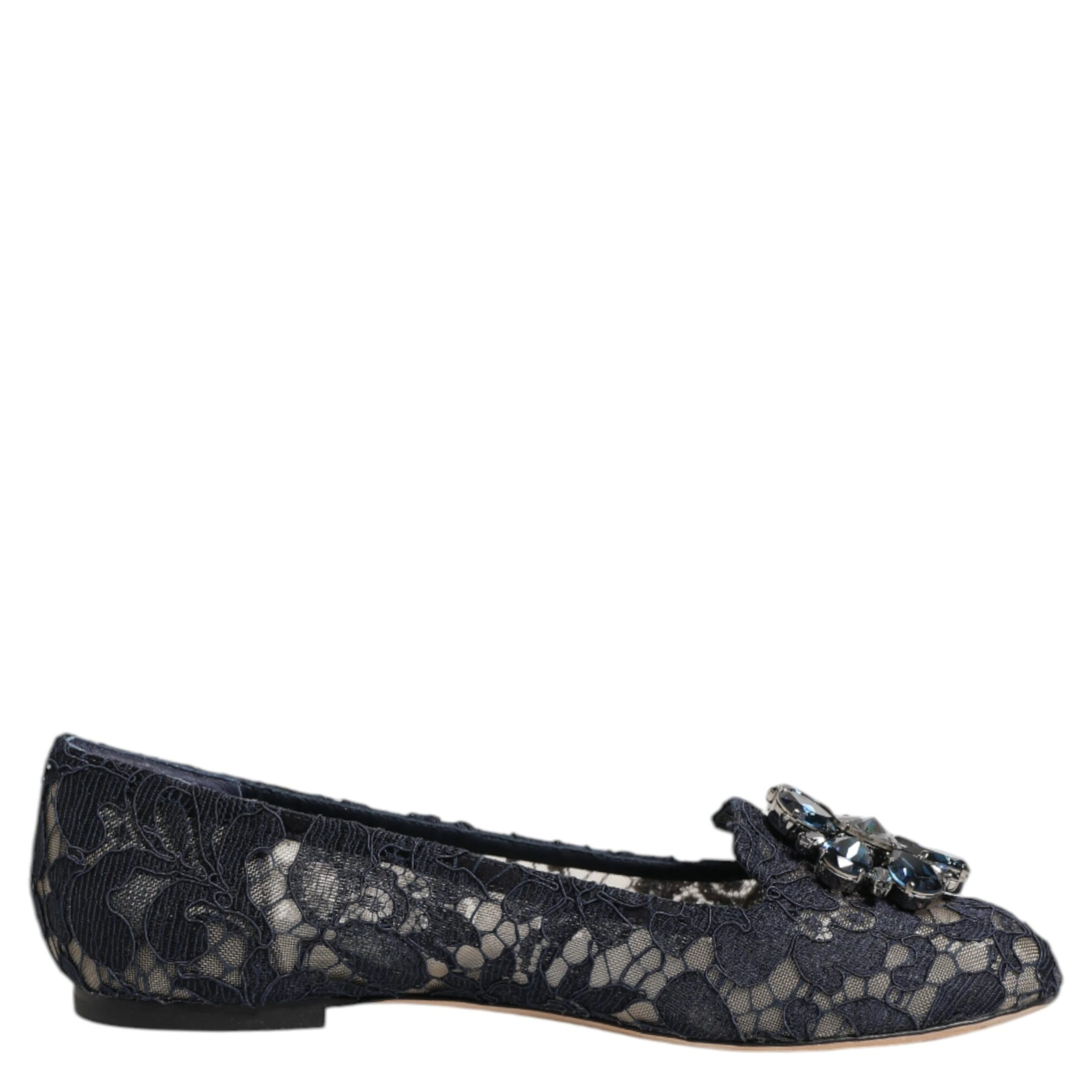 Blue Taormina Lace Crystals Flats Shoes