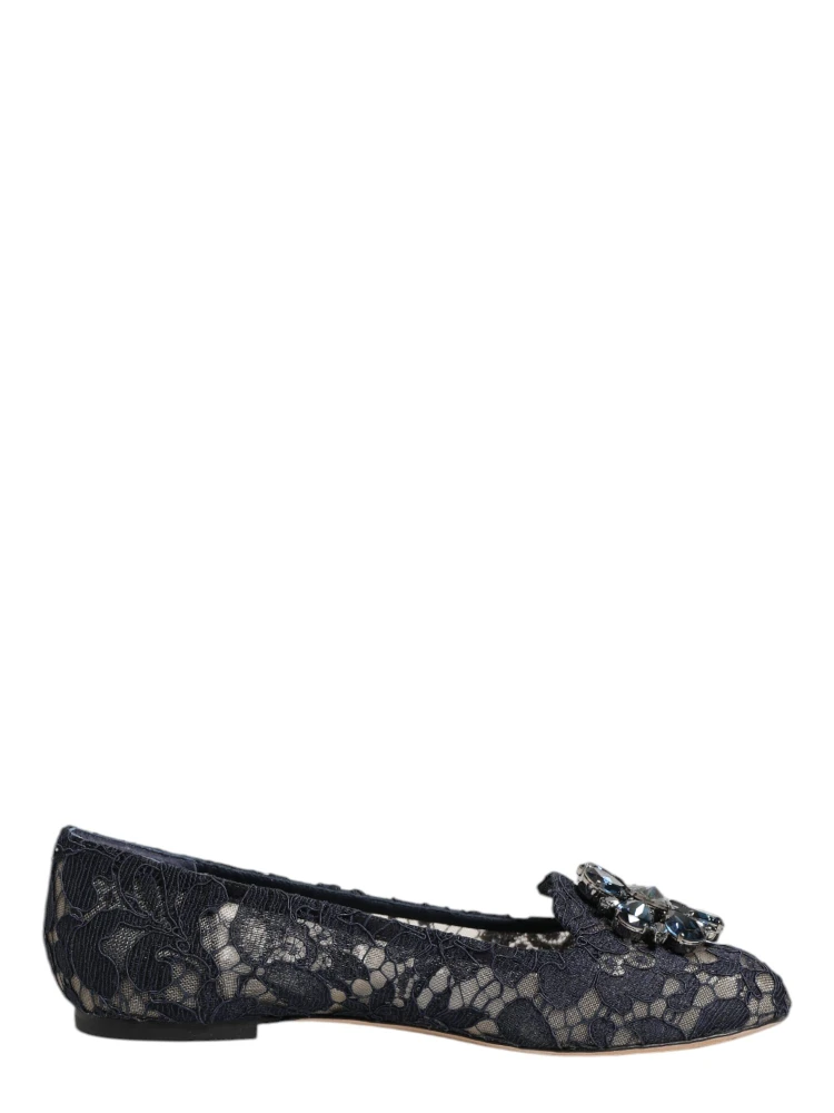 Blue Taormina Lace Crystals Flats Shoes