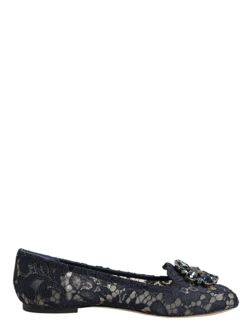Blue Taormina Lace Crystals Flats Shoes
