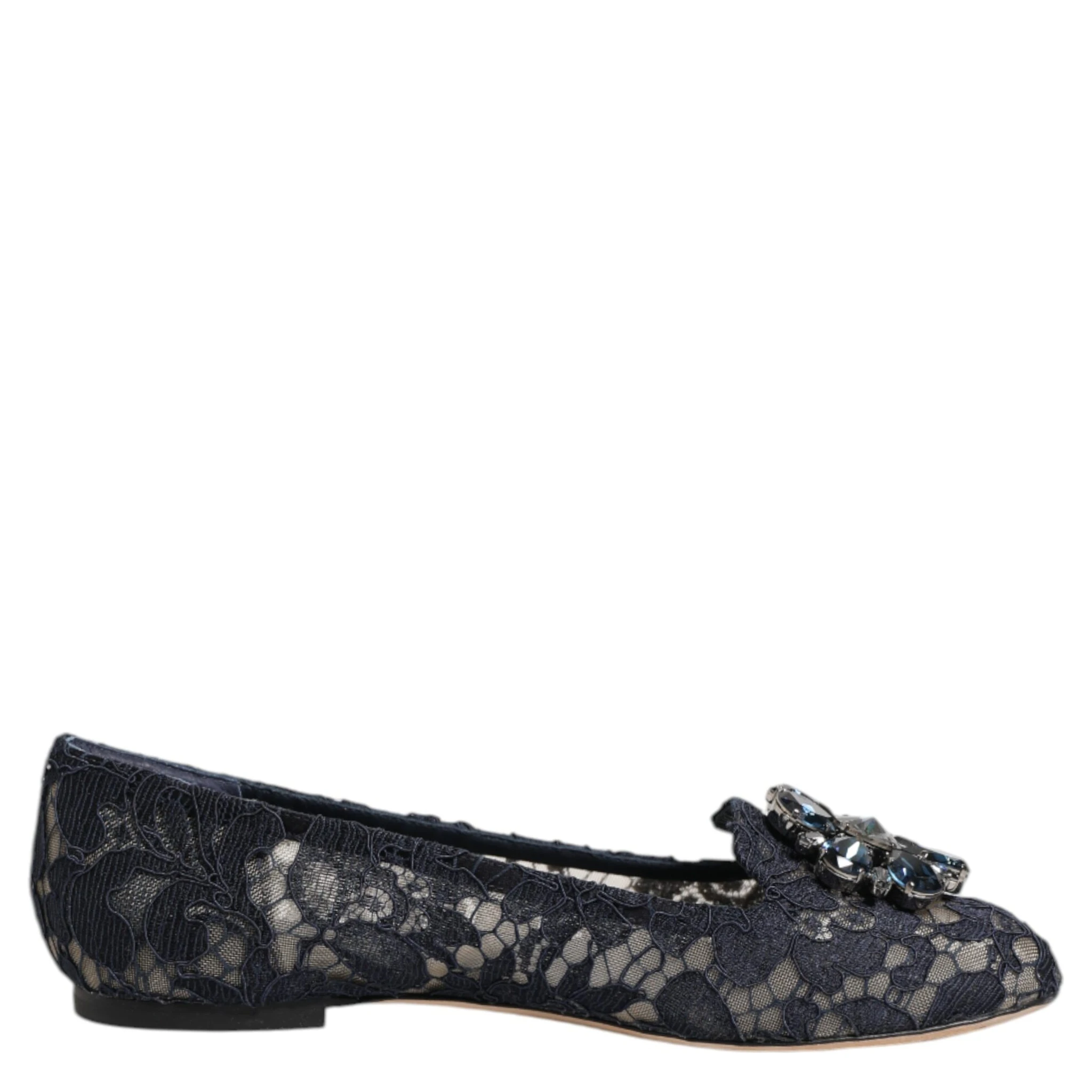 Blue Taormina Lace Crystals Flats Shoes