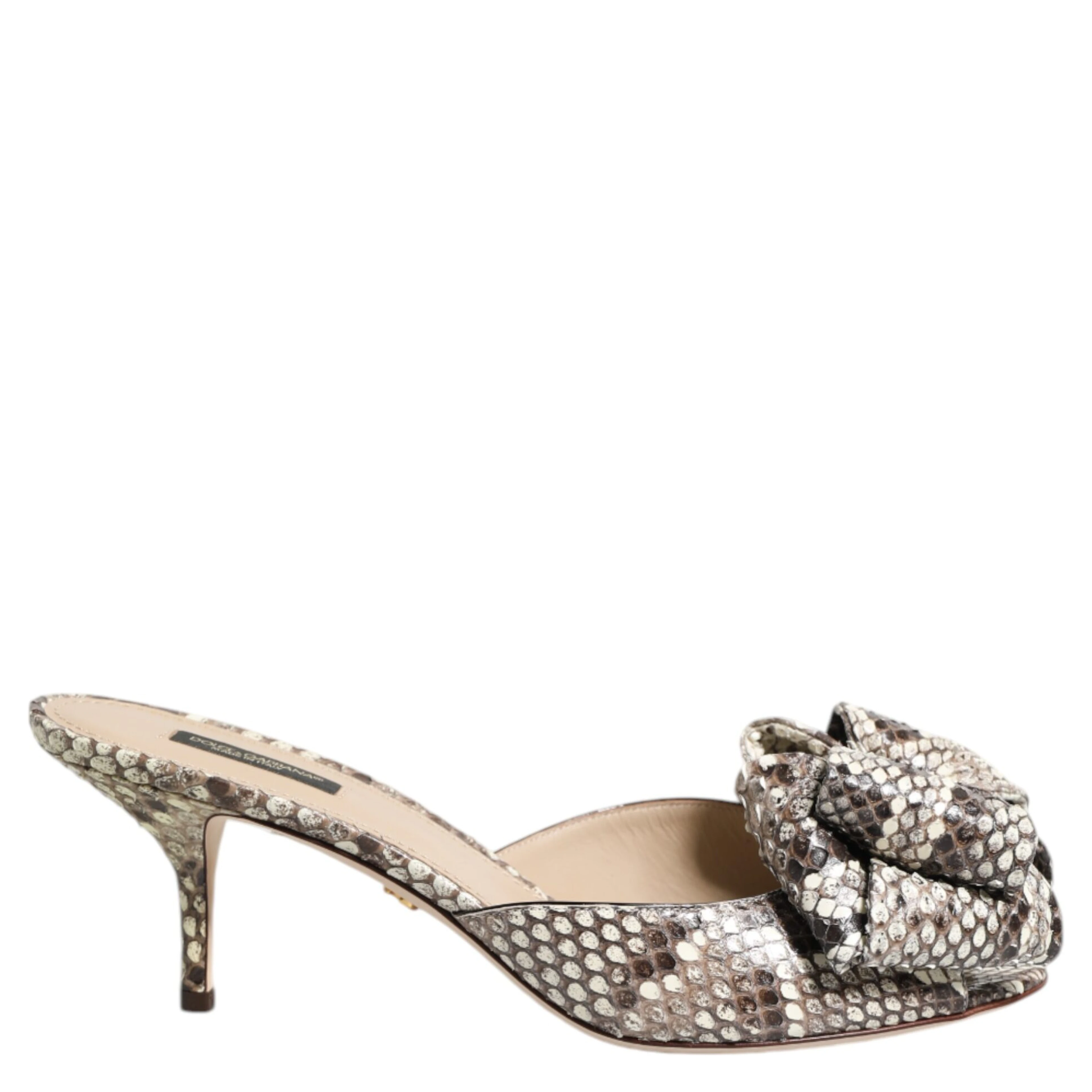 Multicolor Keira Bow Leather Peep Toe Mules Shoes