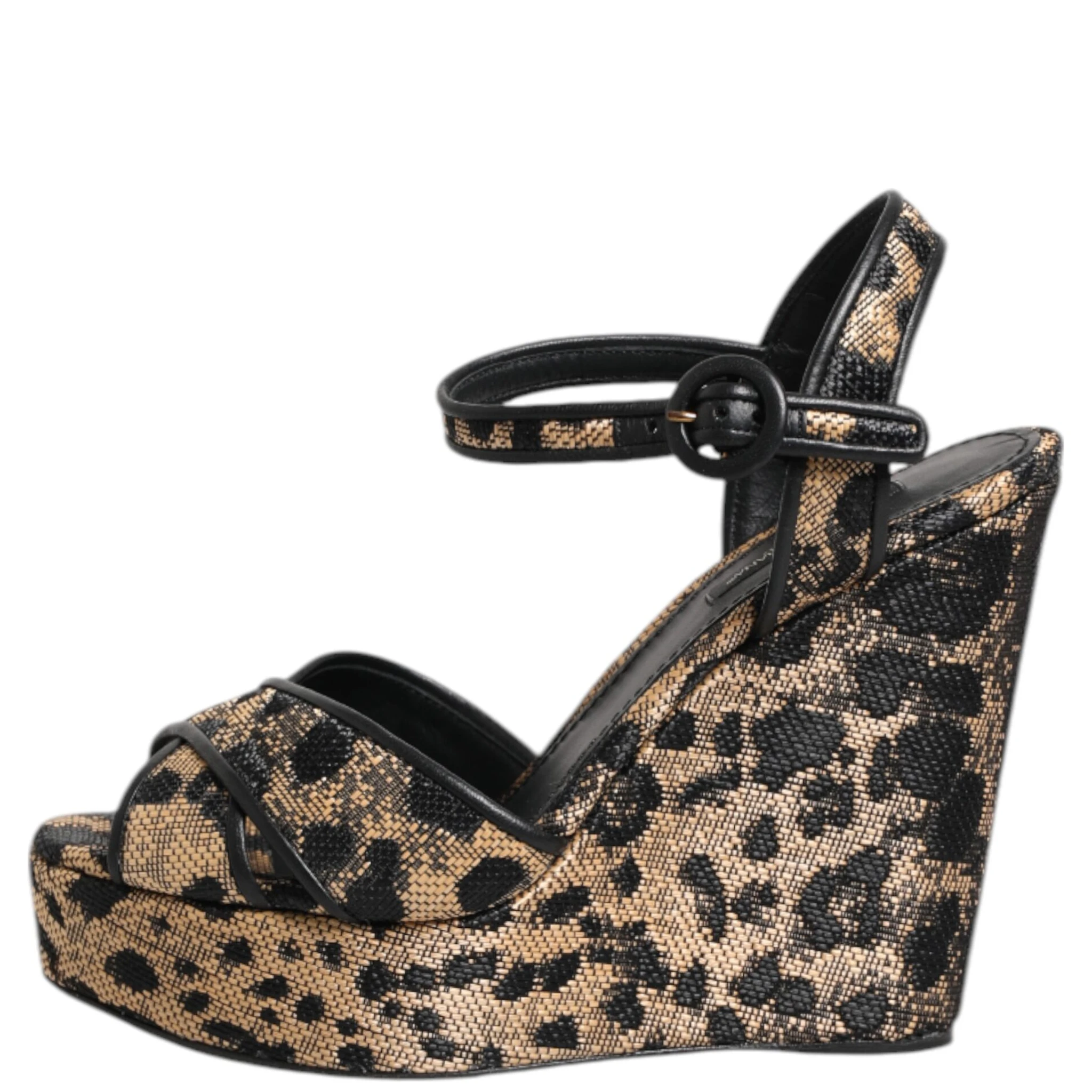 Brown Leopard Wedges Ankle Strap Sandals Shoes