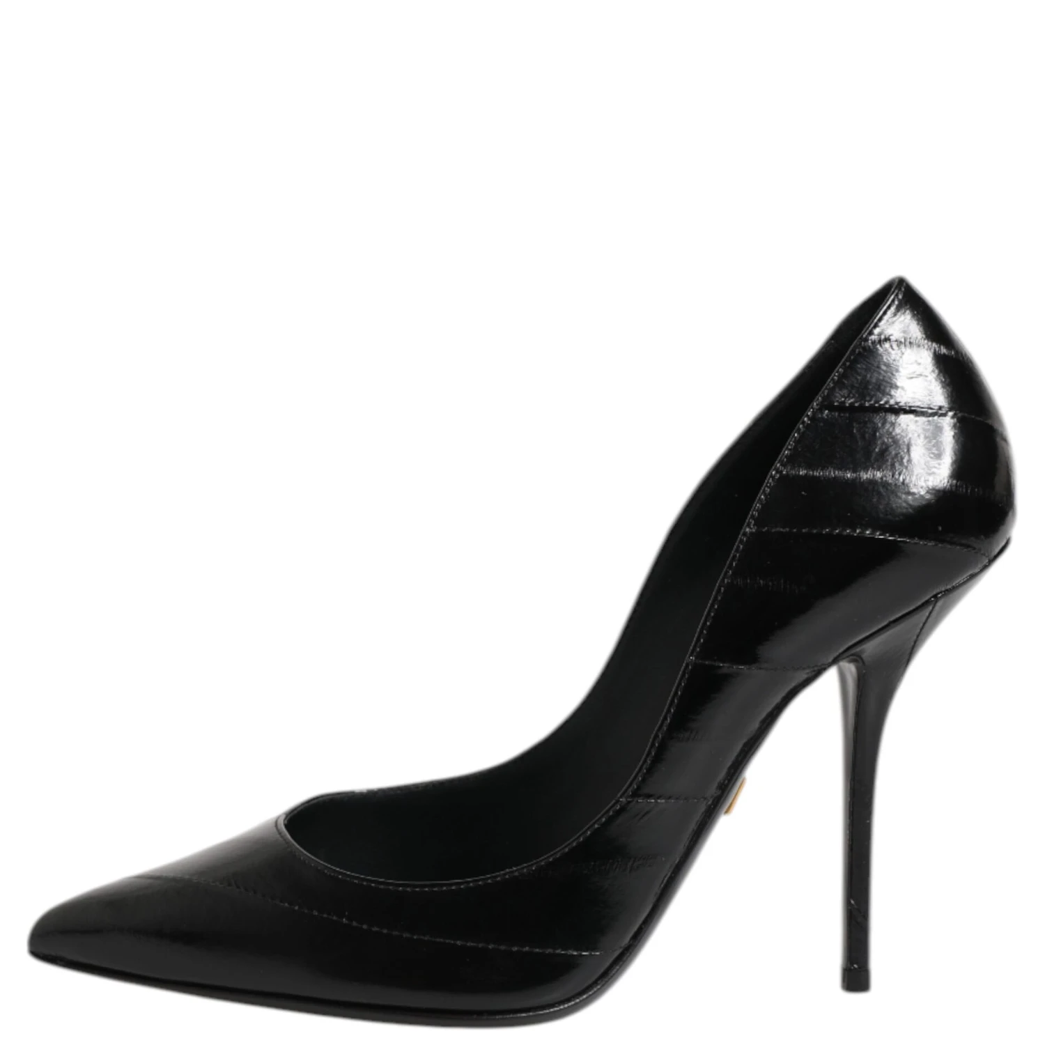 Black Leather Stiletto High Heels Pumps Shoes