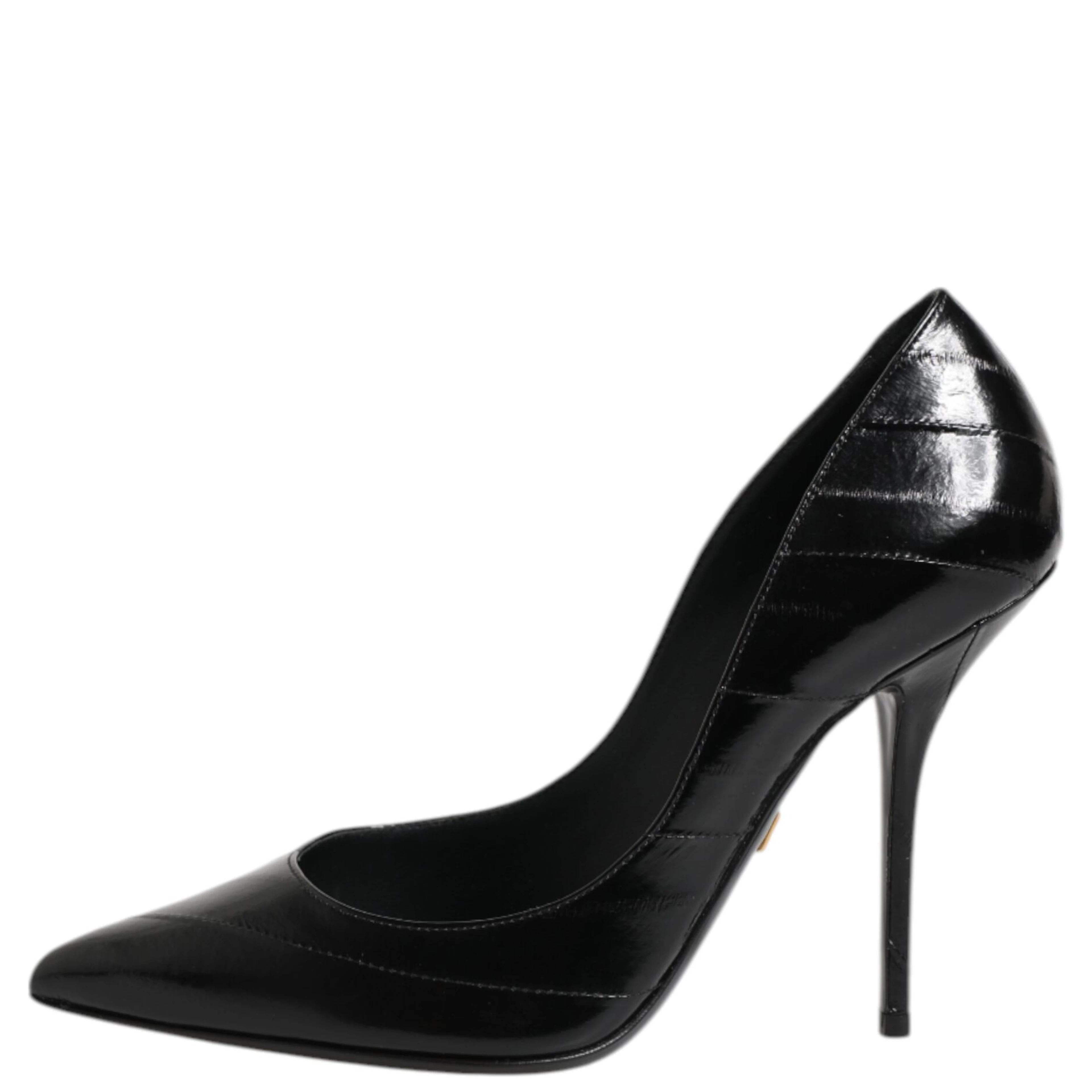 Black Leather Stiletto High Heels Pumps Shoes