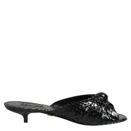 Black Leather Heels Slides Sandals Shoes