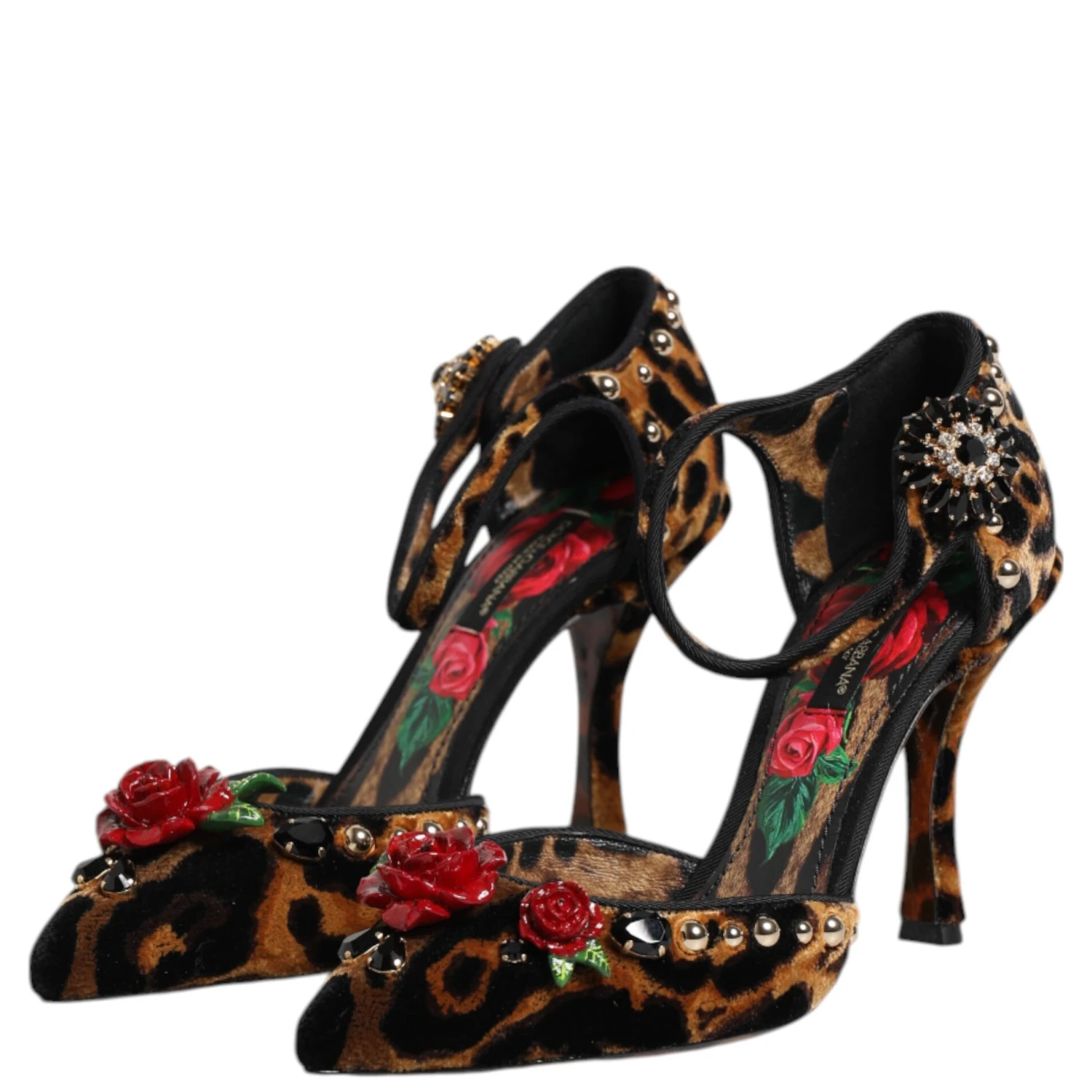 Brown Leopard Crystal Roses Pumps Shoes