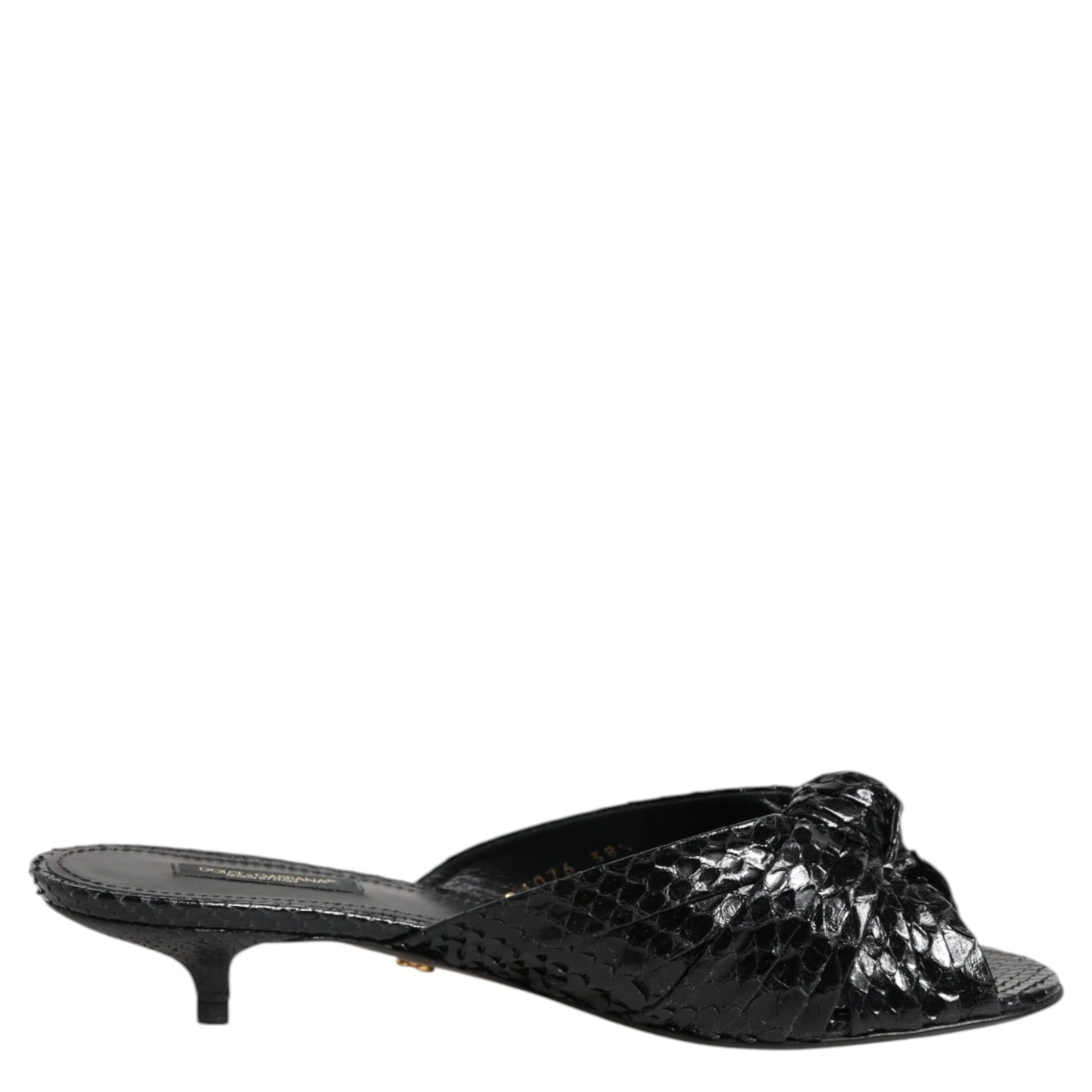 Black Leather Heels Slides Sandals Shoes