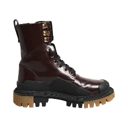 Maroon Leather Mid Calf Biker Boots Shoes