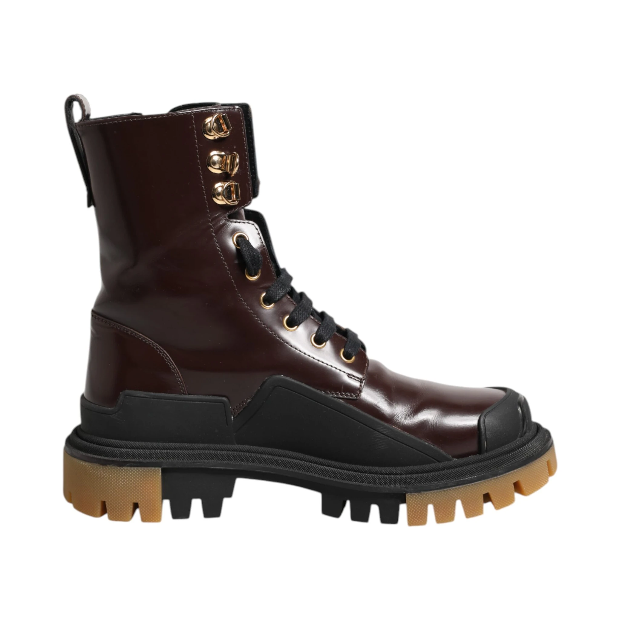 Maroon Leather Mid Calf Biker Boots Shoes