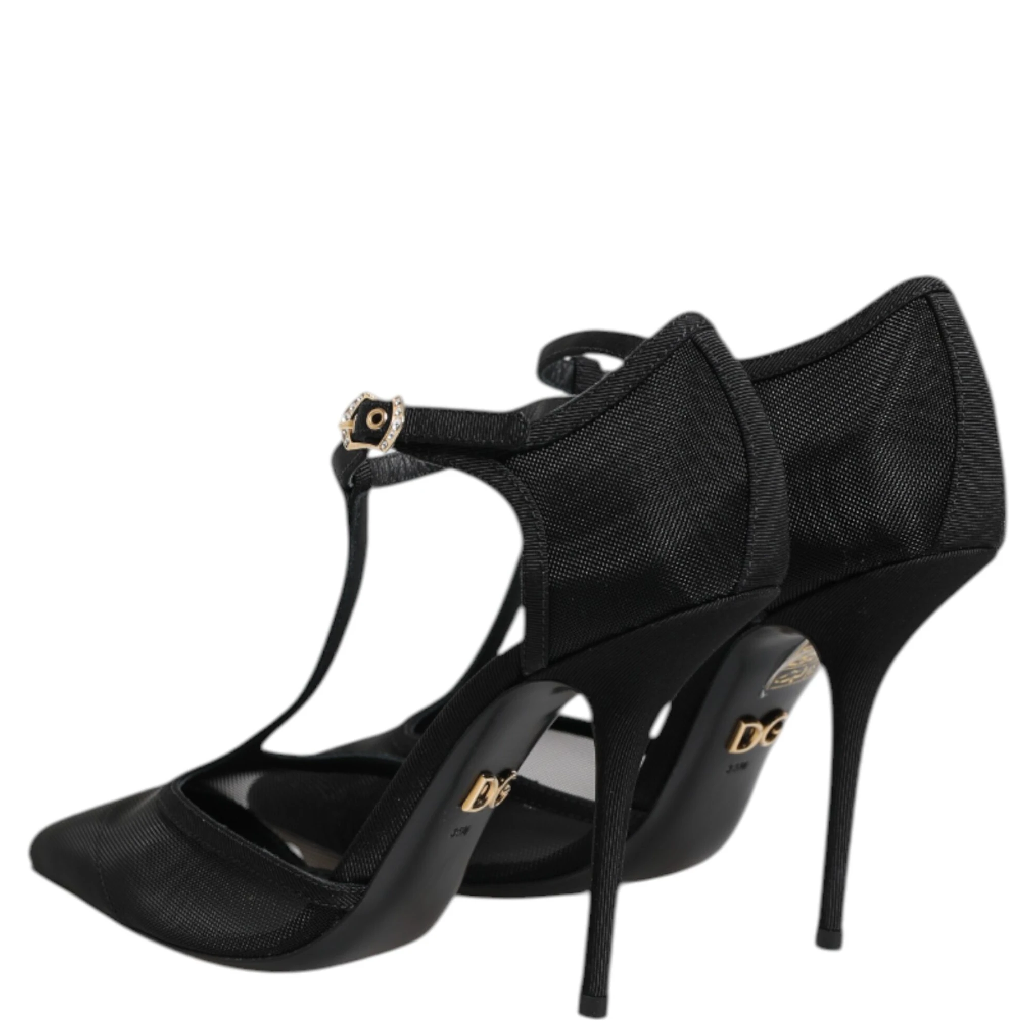 Black Mesh T-strap Stiletto High Heels Shoes