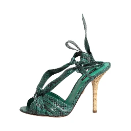 Green Python Leather Heels Sandals Shoes