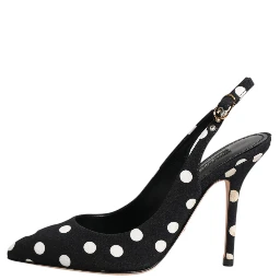 Black White Dotted Stiletto Slingback Shoes