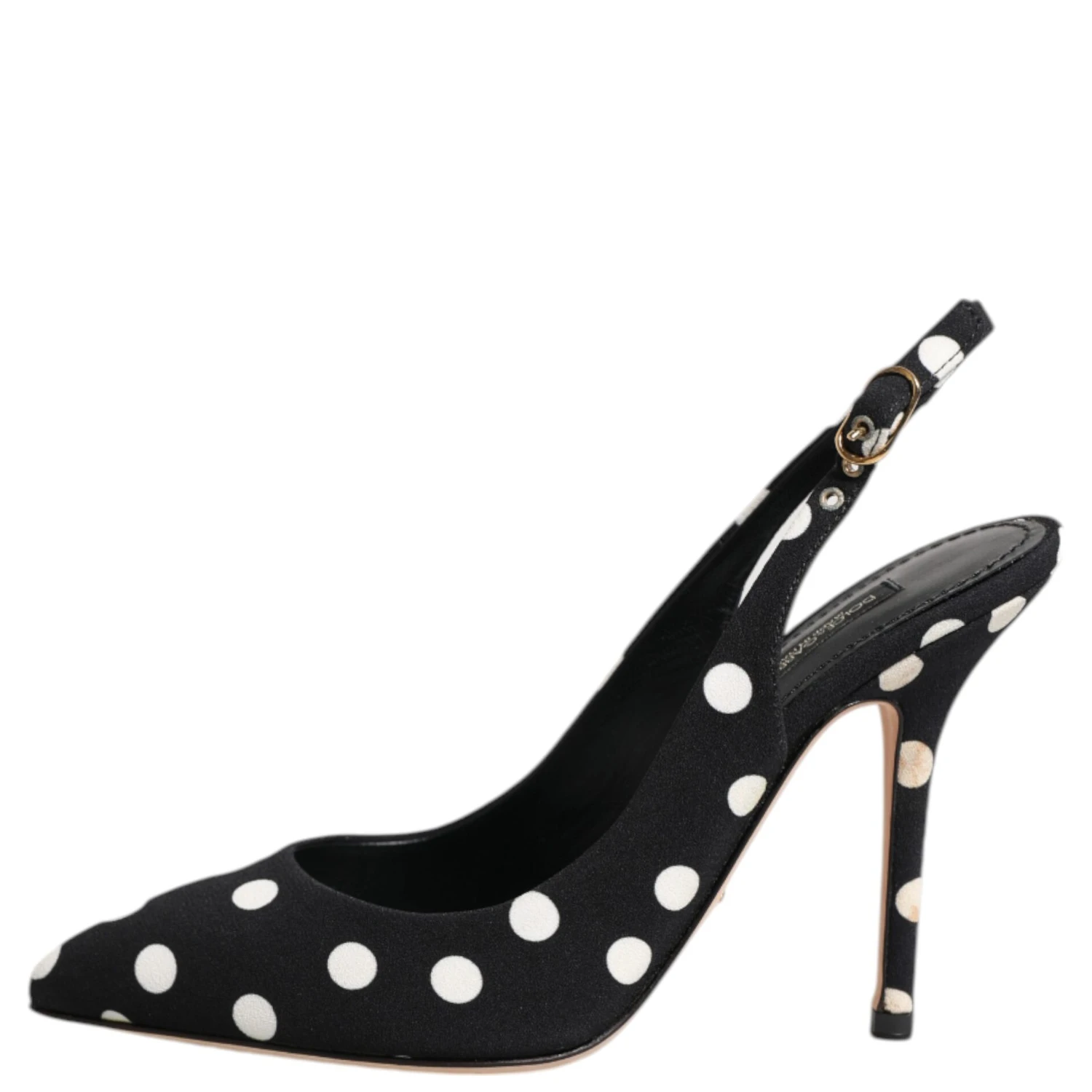 Black White Dotted Stiletto Slingback Shoes