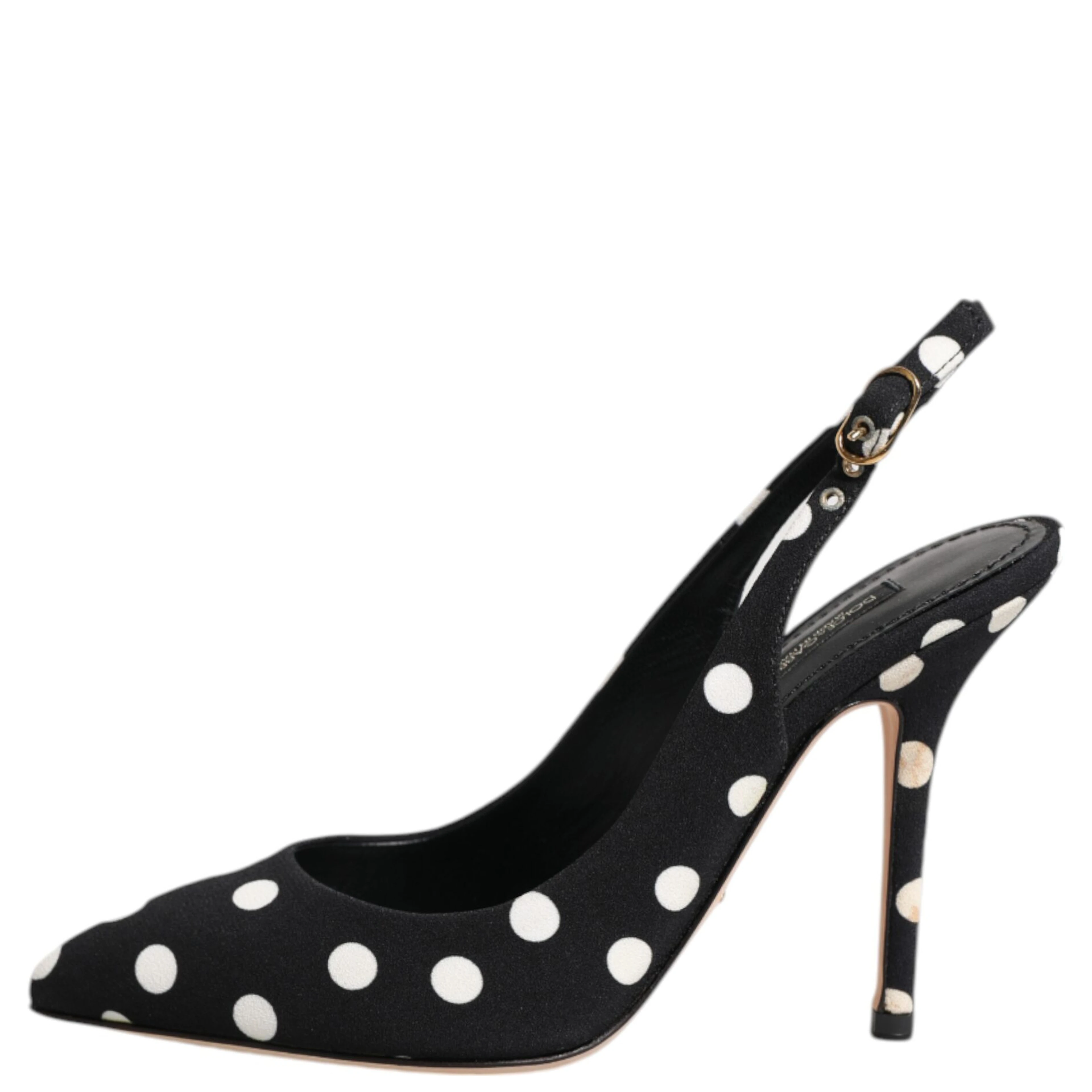 Black White Dotted Stiletto Slingback Shoes
