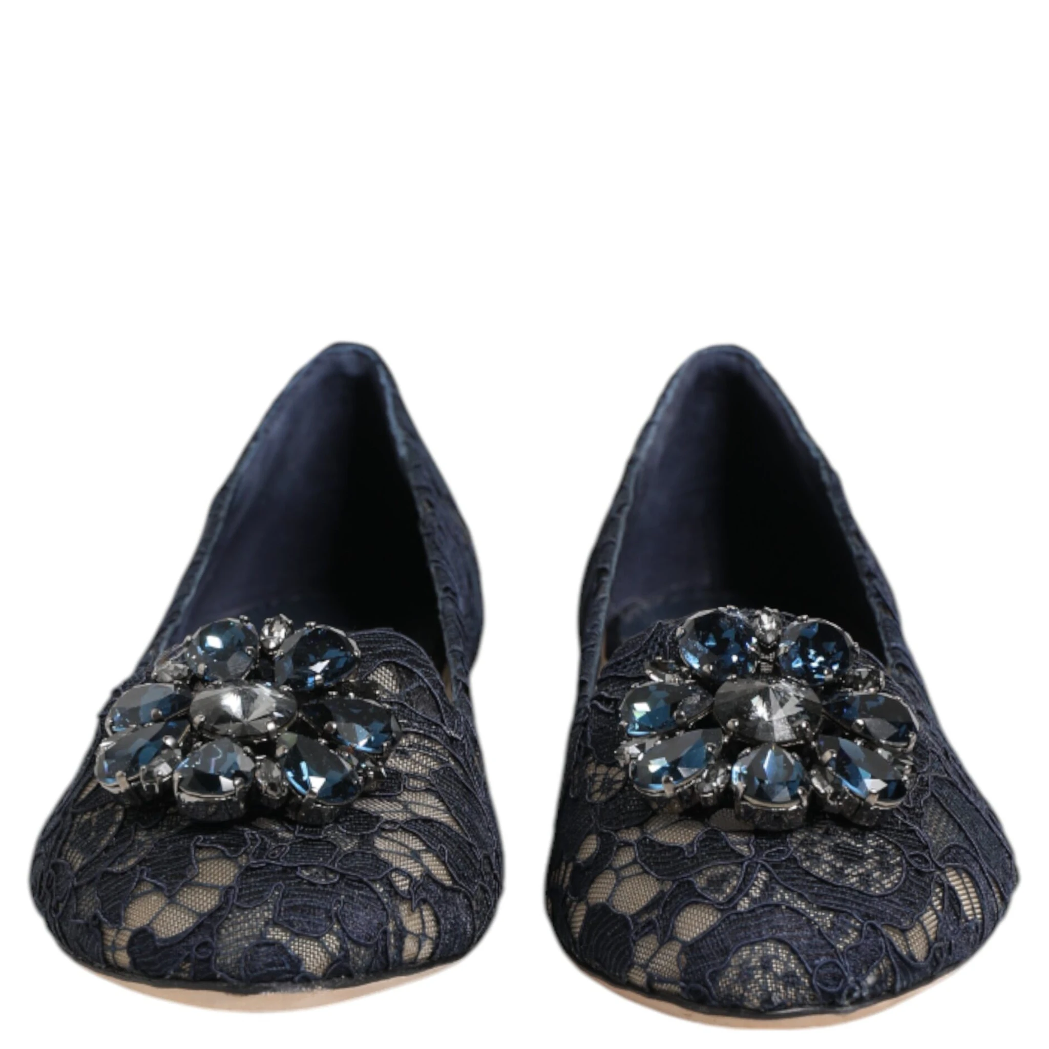Blue Taormina Lace Crystals Flats Shoes