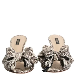 Multicolor Keira Bow Leather Peep Toe Mules Shoes