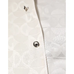 White Silk DG Logo Print Long Sleeves Shirt