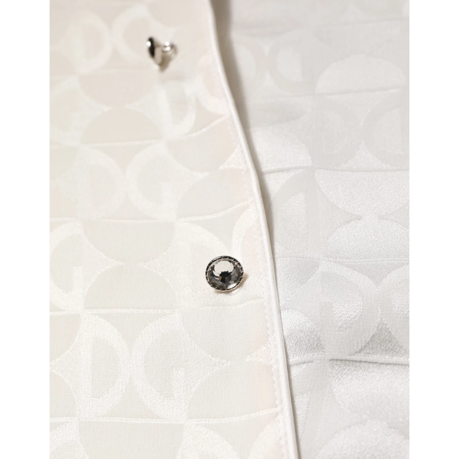 White Silk DG Logo Print Long Sleeves Shirt