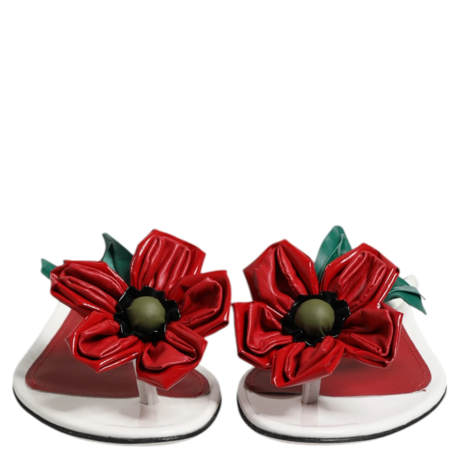 Red White KEIRA Flower Leather Sandals Shoes