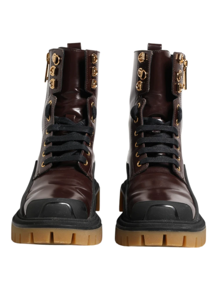 Maroon Leather Mid Calf Biker Boots Shoes alternative