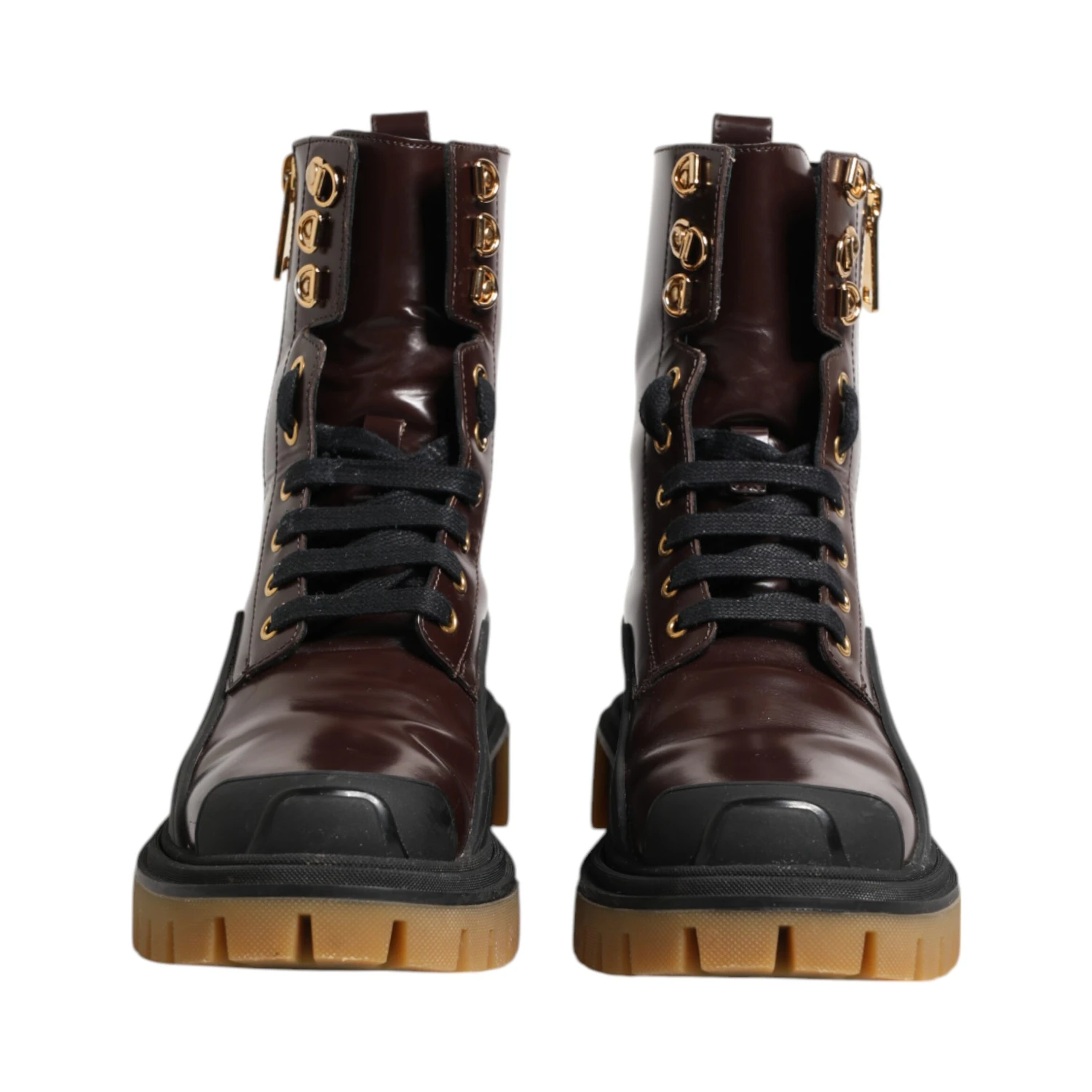 Maroon Leather Mid Calf Biker Boots Shoes