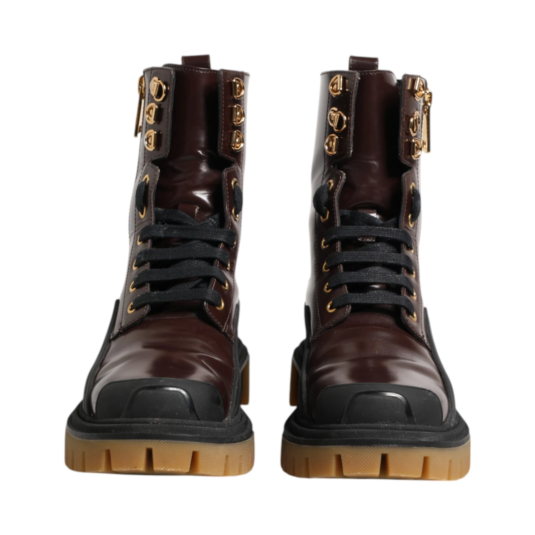 Maroon Leather Mid Calf Biker Boots Shoes