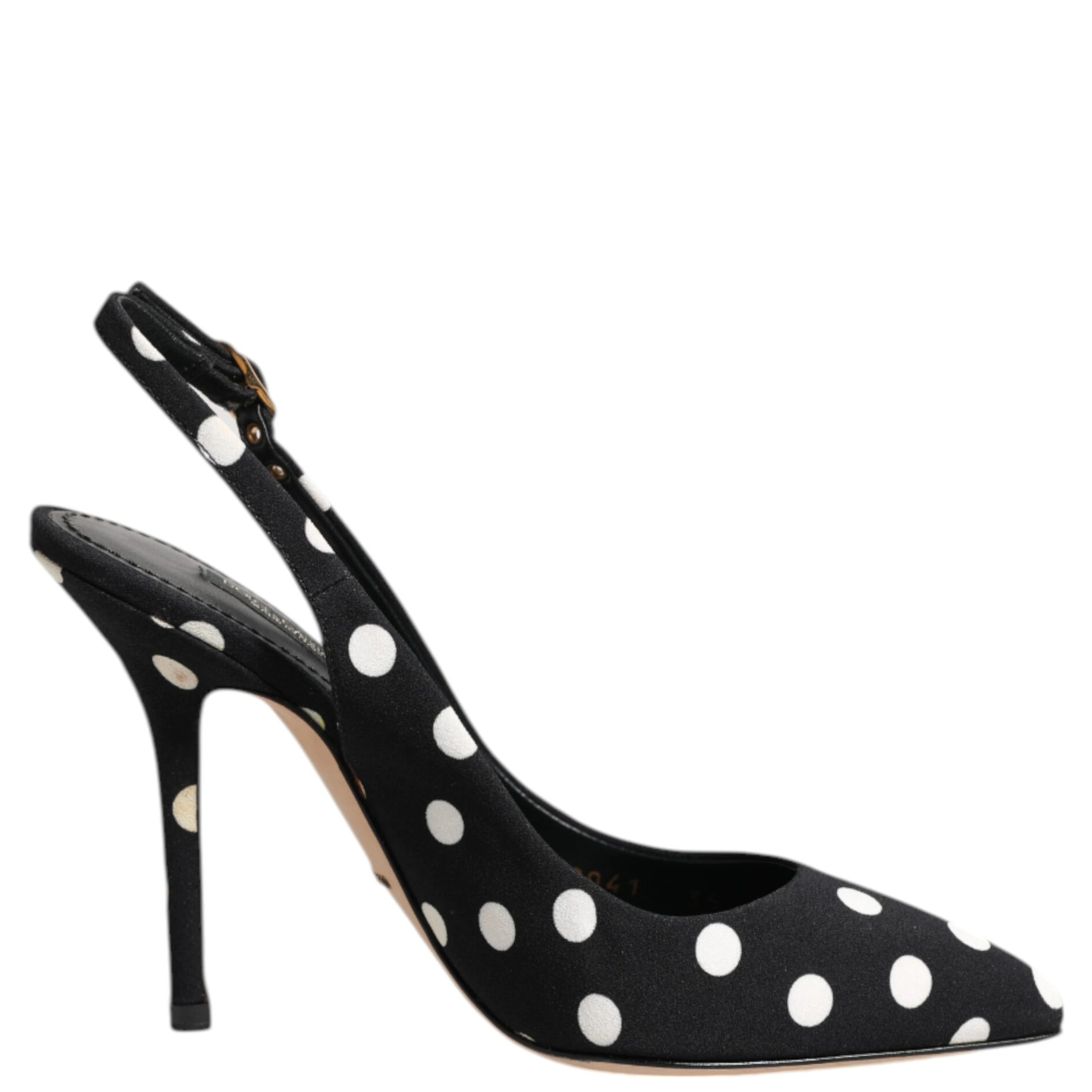 Black White Dotted Stiletto Slingback Shoes