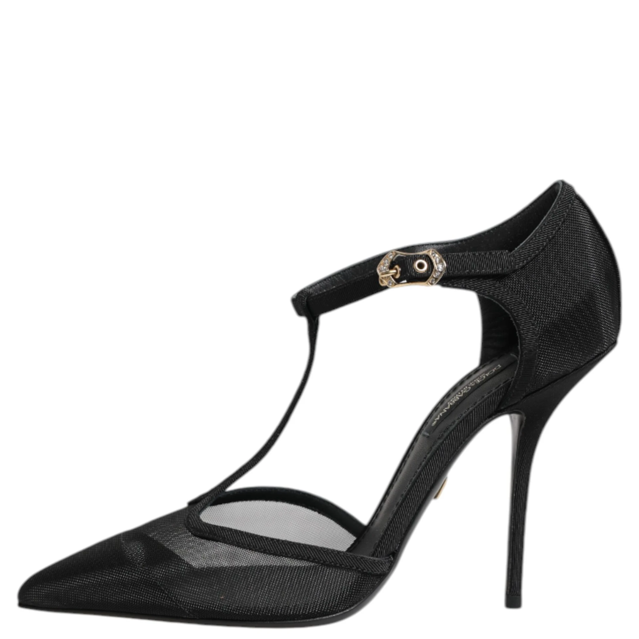 Black Mesh T-strap Stiletto High Heels Shoes