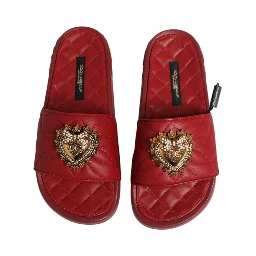 Red Devotion Matelassé Leather Slides Shoes
