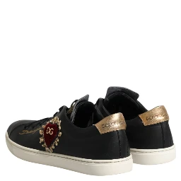 Black Leather Sacred Heart Sneakers Shoes